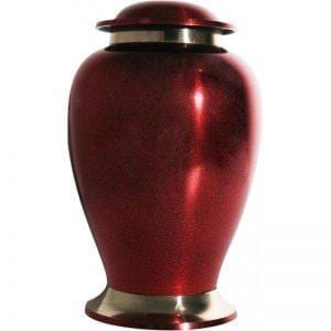 urne funéraire en laiton Élite rouge avec bandeau et socle dorés