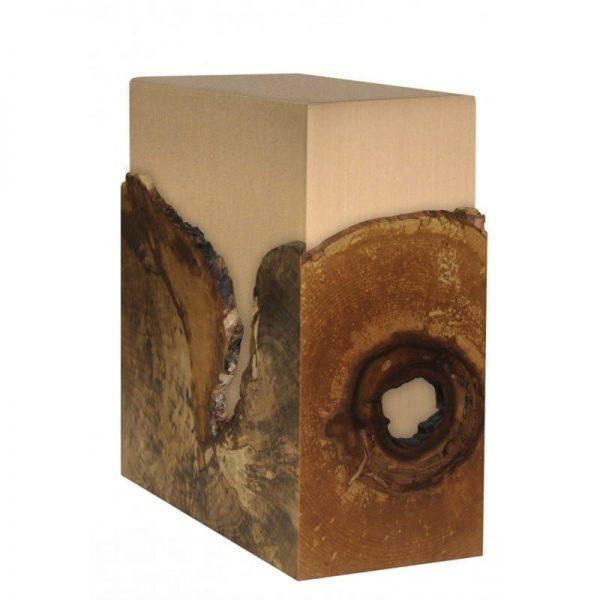 Urne funéraire en bronze avec placage en bois de loupe naturel